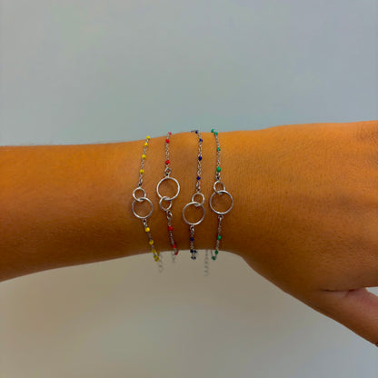 Bracelet Double Rond sur chaîne perles de couleurs