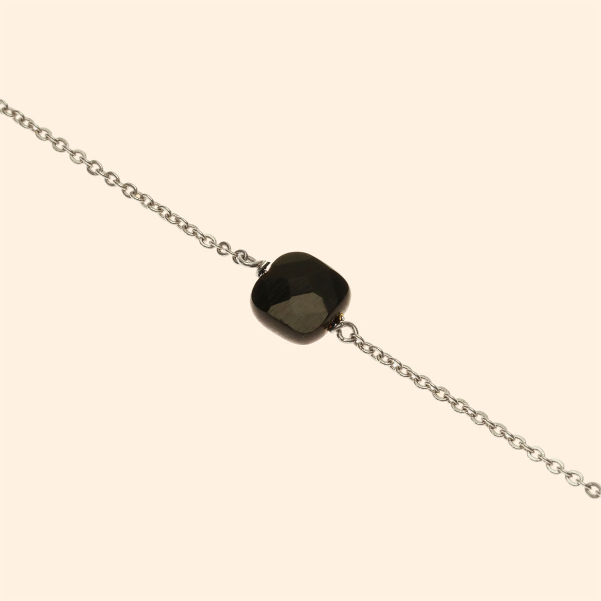Bracelet ajustable argent agate noir 