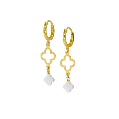 boucles croix romane doré nacre blanche