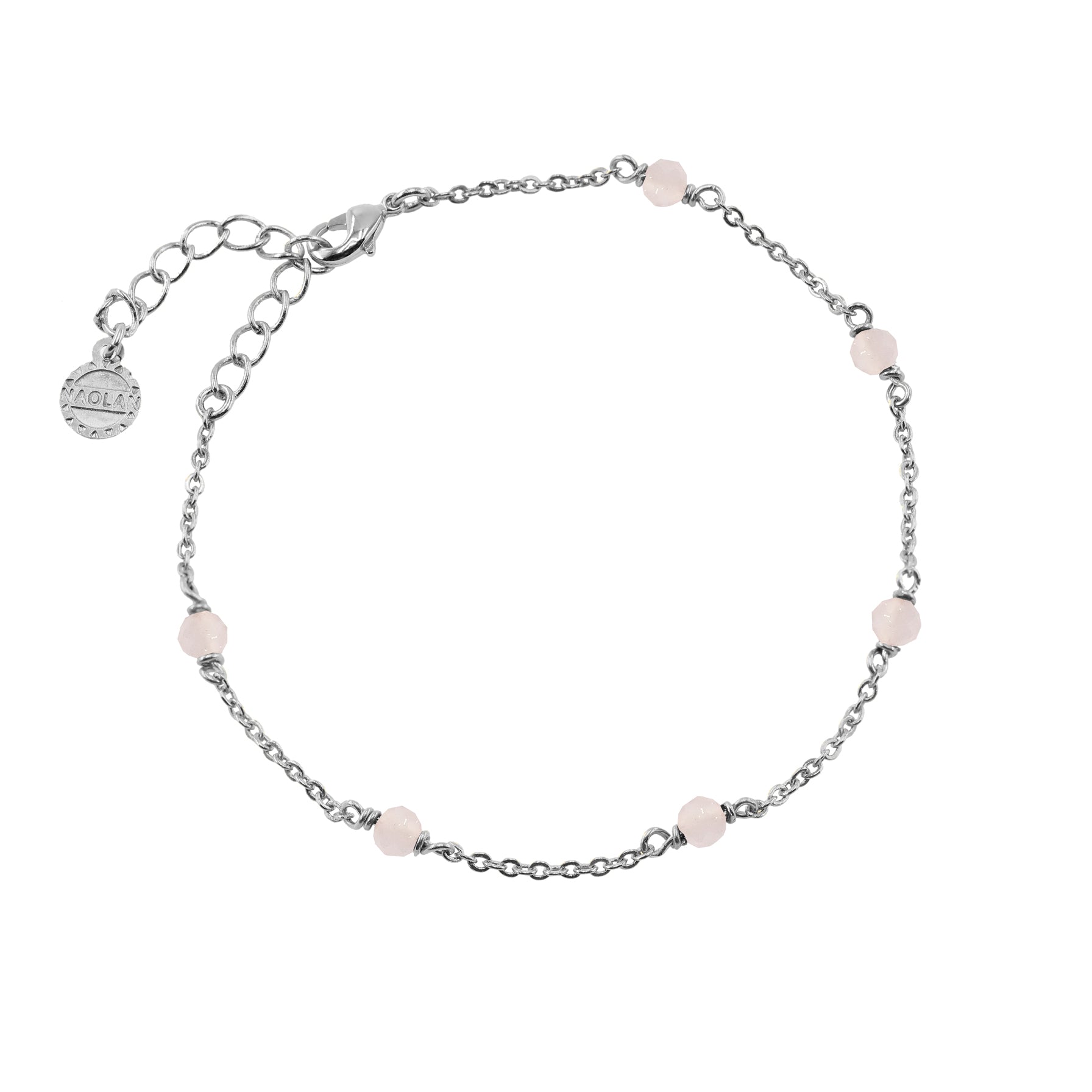 Bracelet ajustable argent pierre quartz rose