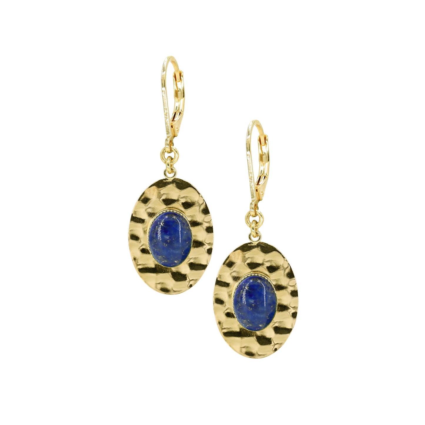 boucles martelées doré pierre lapis-lazuli 