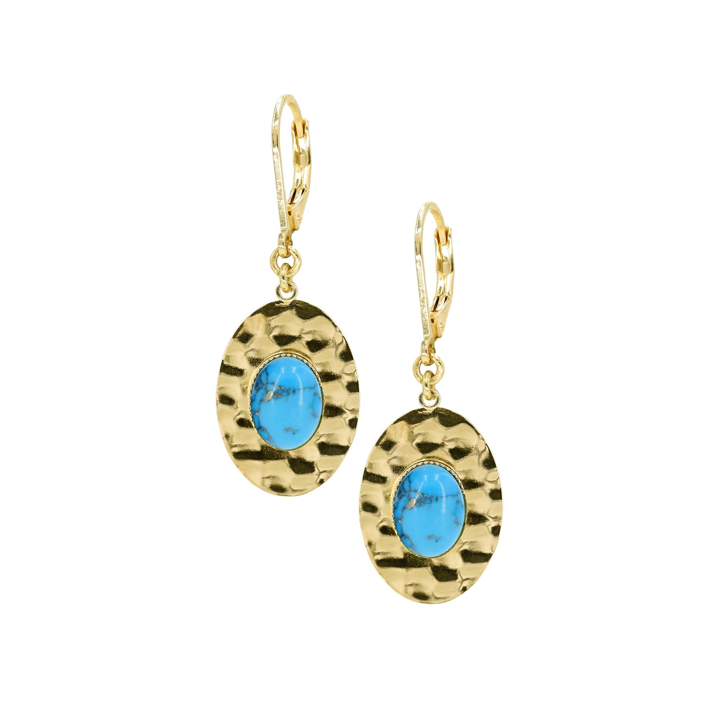 Boucles martelées doré pierre turquoise 