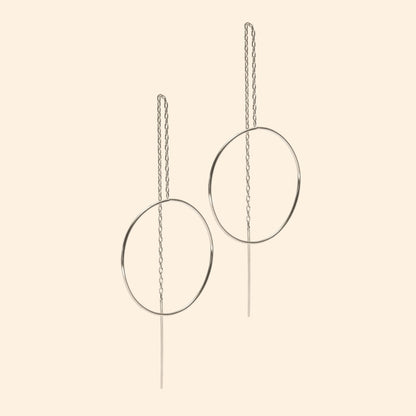 boucles d'oreilles rond chaine pendante argent