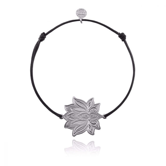 Bracelet cordon fleur de lotus réglable - ARGENT