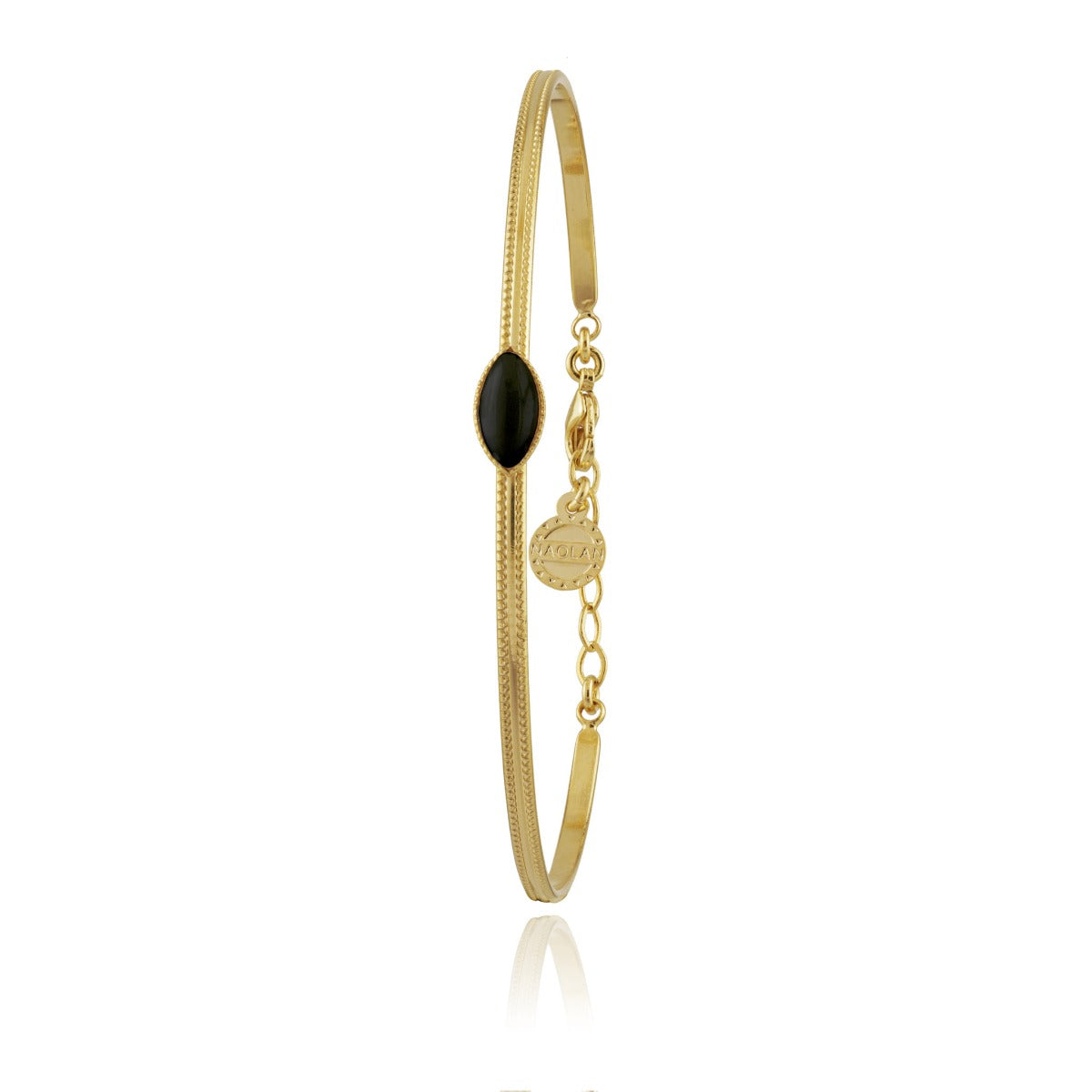 bracelet jonc cabochon noir or