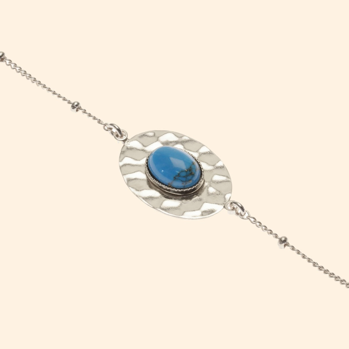 Bracelet martelée ajustable argent pierre turquoise